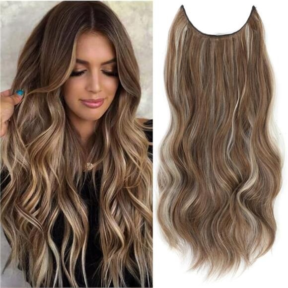 Hair Extensions 4 Secure Clips in, Ash Brown with Blonde Highlights